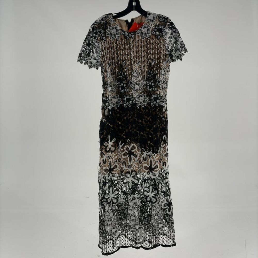 ML Monique Lhuillier Mixed Lace Midi Cocktail Dress